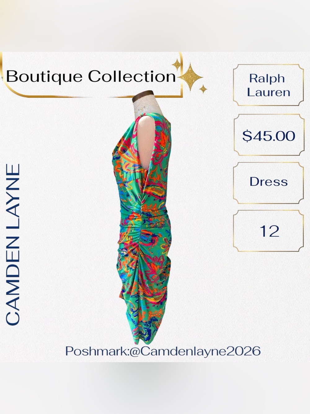 Ralph Lauren Teal Multicolor Abstract V-Neck Mini Dress - Picture 8 of 13